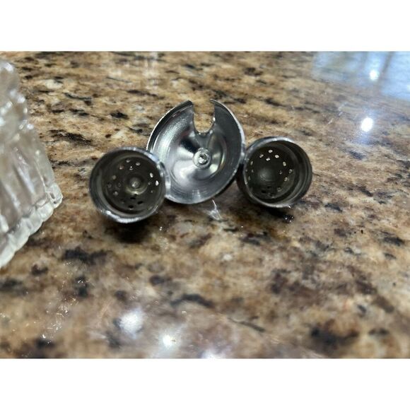 Vintage Salt & Pepper Shakers Mustard Caddy Cruet 4 Pc Silver Glass Elegant - Picture 10 of 15